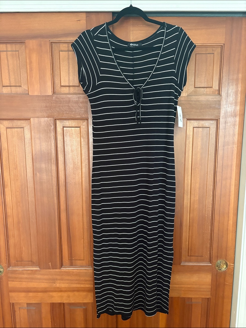 Rip Curl Black and White Striped V‑Neck Maxi Dress